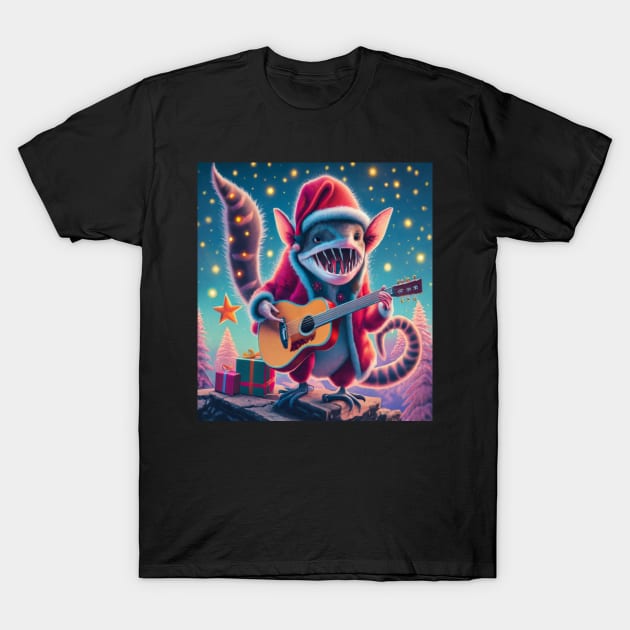 Christmas tree shark possum playing guitar T-Shirt by Catbrat